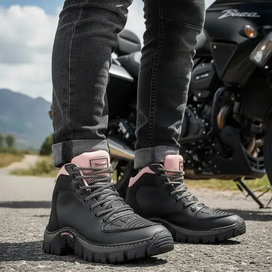 Bota Feminina Adventure Motoqueira Inverno Coturno Rosa Mulher Confortáv Palmilh Confort 34 ao 39