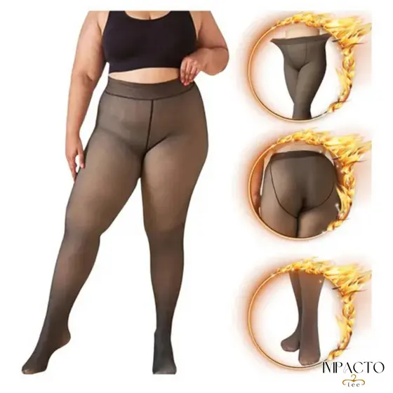 Meia Calça Térmica Lã Plus Size Translúcida Forrada Pelúcia