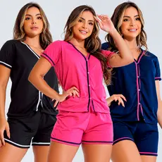 Kit Pijama Blogueira Americano Amamentação com Botões Cirúrgico