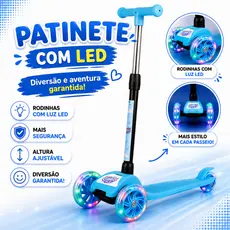 Patinete Dobrável Azul Infantil C/3 Rodas Com Led - Castela