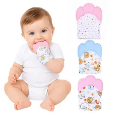 Mordedor Luva Interativa para Bebês Alívio da Dentição Silicone e Ajustável com Velcro BPA Free Castela