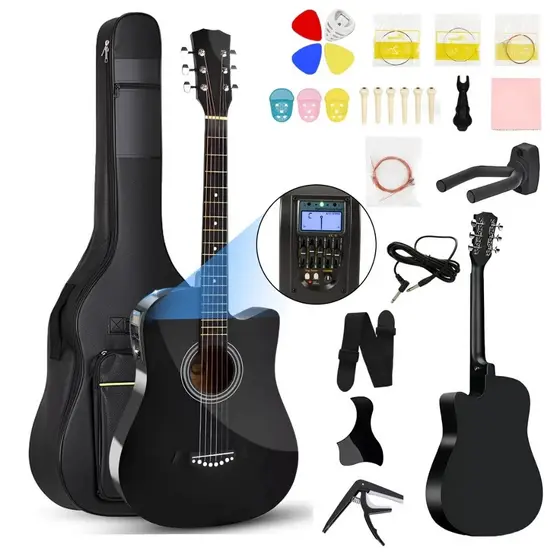 Kit Violão Eletroacústico 38 Pol Iniciantes Com Capa Correia Cabo Capotraste Palhetas Acessórios Completos