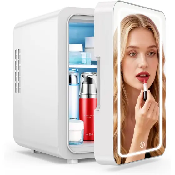 Mini Geladeira Portátil 4L Bivolt Espelho LED, Refrigera e Aquece 12V para Carro, Ideal para Cosméticos Skincare
