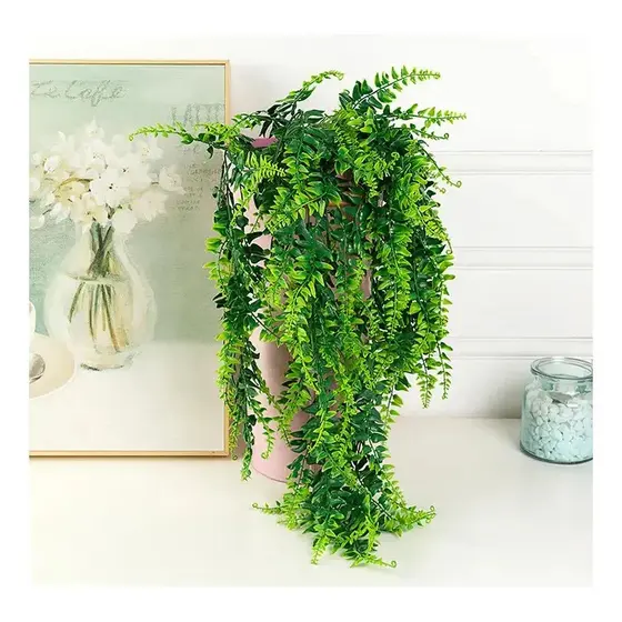 Planta Pendente Artificial Samambaia 80cm 5 Hastes Verde Folhagem Decorativa Realista Para Vaso Casa Jardim