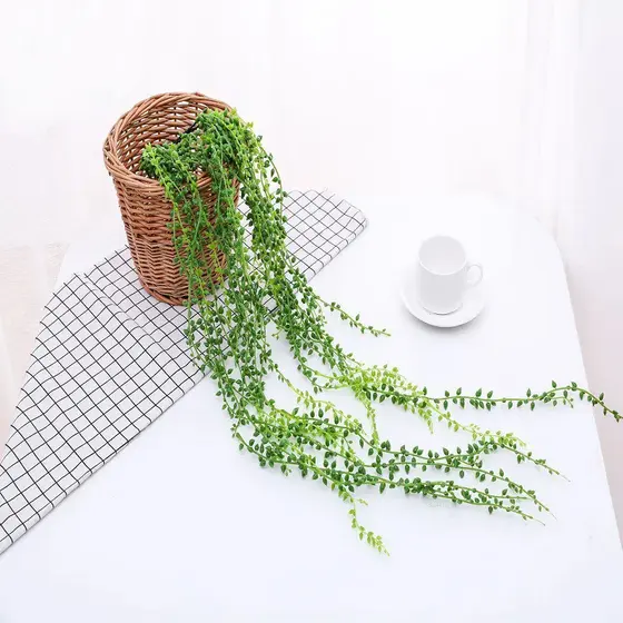 Planta Artificial Pendente Suculenta 78cm Verde Folhagem Decorativa Realista Para Vaso Suspenso Casa Jardim
