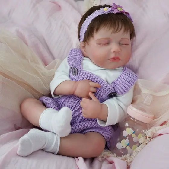 Bebê Reborn 48cm Boneca Silicone Menina Adormecida Roxo