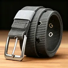 Cinto De Lona Respirável Masculino – Fivela Pin-Lock E Design Moderno De Ilhós Para Caminhadas/Academia/Comuta , Preto