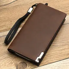 Carteira masculina longa em PU, com divisórias para notas e cartões – modelo de grande capacidade.