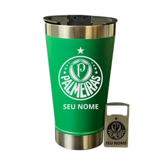 Copo Térmico Palmeiras Personalizado com Nome Aço Inox 500ml Presente
