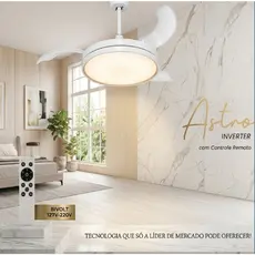 Ventilador Teto Retrátil Silencioso LED Luminária Controle Remoto Inverter 1m Ventisol Astro Bivolt 110v e 220v