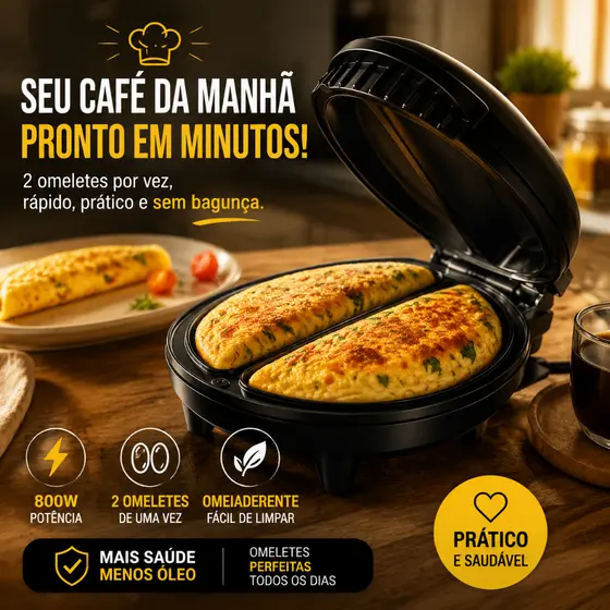 Omeleteira Elétrica Dupla 800W Antiaderente Café da Manhã Agratto Mr Cheff 110V ou 220V Preta