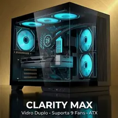 Gabinete Fortrek Clarity Max Preto Gamer ATX Mid Tower Vidro Duplo Temperado USB C Suporta 9Coolers