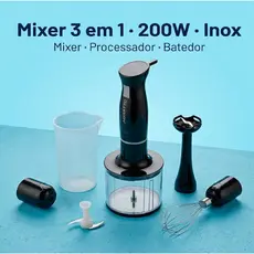 Mixer de Mão 3 Em 1 200w 700ml Preto Agratto Processador De Alimentos 220v