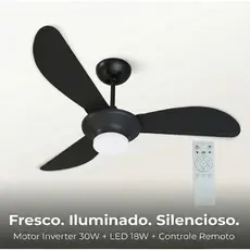 Ventilador De Teto Inverter Mistral Led 3 Pás Com Controle Remoto Ventisol Preto Bivolt Silencioso