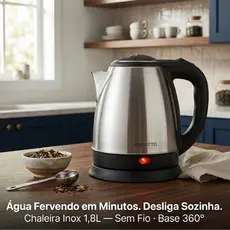 Chaleira Elétrica Inox 1,8L Agratto Base Giratória 360° Desliga Automático Café Chá Chimarrão 220v 1500W