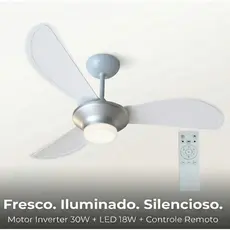Ventilador De Teto Inverter Mistral Led 3 Pás Com Controle Remoto Ventisol Branco e Prata Bivolt Silencioso