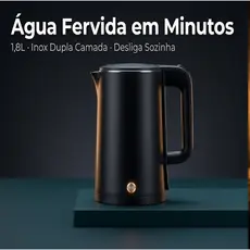 Chaleira Elétrica Aroma 1500W Preta Agratto 1,8L Inox Desliga Sozinha Inox Dupla Camada Potente 220v