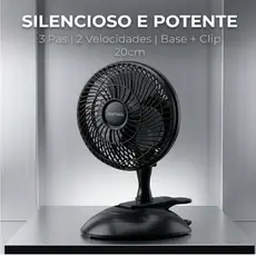 Mini Ventilador Pessoal Silencioso e Potente 220v Ventisol 20cm 3 Pás Preto Clip Portátil De Mesa