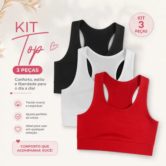 Kit 3 Top Nadador Academia Feminina Estilo Cropped Confortável Para Treinos Intensos Fitnes Casua Praia Academia