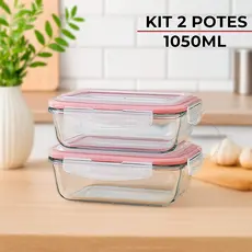Conjunto 2 Potes de Vidro 1050ml 4 Travas Marmita Hermético