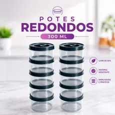 Jogo Potes Redondo 300ml Tampa com Rosca Transparente Bpa Free Tempero Doce Papinha