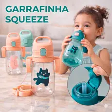 Garrafa De Água Infantil squeeze 450ml Com Canudo E Alça Antivazamento Buba Baby Crianca Escolar