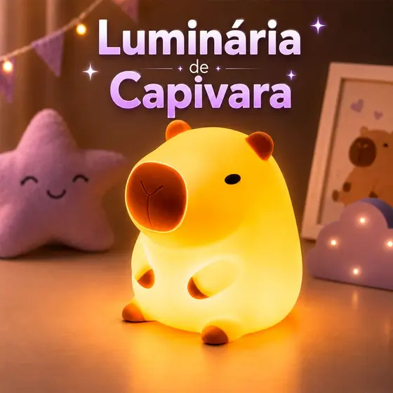 Luminária Capivara LED Infantil Luz Noturna para Dormir Fofa Amarela com 3 Pilhas LR44