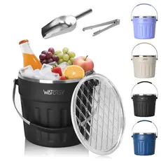 WATERSY Balde de Gelo 7.7L | Aço Inoxidável com Tampa, Pá e Pinças | Para Festa, Churrasco e Camping