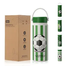 Garrafa Térmica Futebol WATERSY 500ml - Sem BPA e Inox 304, Alta Performance de Gelo p/ Atividades ao Ar Livre