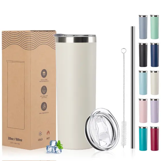 WATERSY Copo Térmico 591ml 20oz Inox Parede Dupla Vácuo Antivazamento Mantém Quente Frio Canudo Sem BPA Viagem Academia
