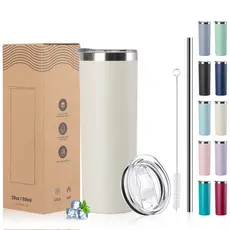 WATERSY Copo Térmico 591ml 20oz Inox Parede Dupla Vácuo Antivazamento Mantém Quente Frio Canudo Sem BPA Viagem Academia
