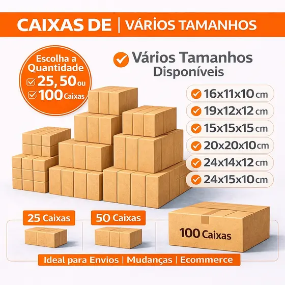 Kit 100 50 25 Caixas de Papelão para Correios Sedex Embalagem Reforçada para Envio