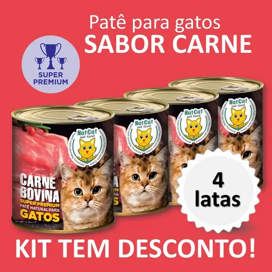 Kit Ração Úmida Molhada Gatos Sabor Carne Max Benefícios NatCat Pet Food Patê Natural