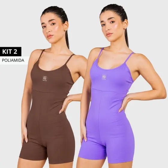 Kit 2 Macaquinho Fitness Poliamida Zero Transparência Proteção UV50 Compressão Alta Sustentação Academia