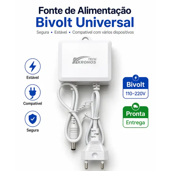 Fonte de Alimentação 12V 2A Bivolt para Câmera de Segurança | Plug 5,5mm