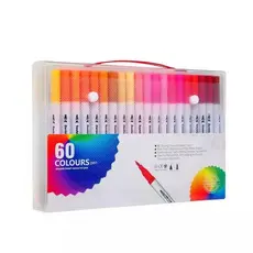 Kit 12/24/36/48/60 Caneta 2 em 1 Brush Lettering e Ponta Fina Dual Pen Canetinha Colorir Desenho