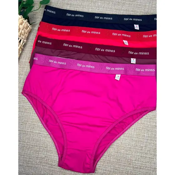 Kit 6 Peças Tanga Feminina Calcinha Adulto Cós Alto Conforto Poliamida Lisa