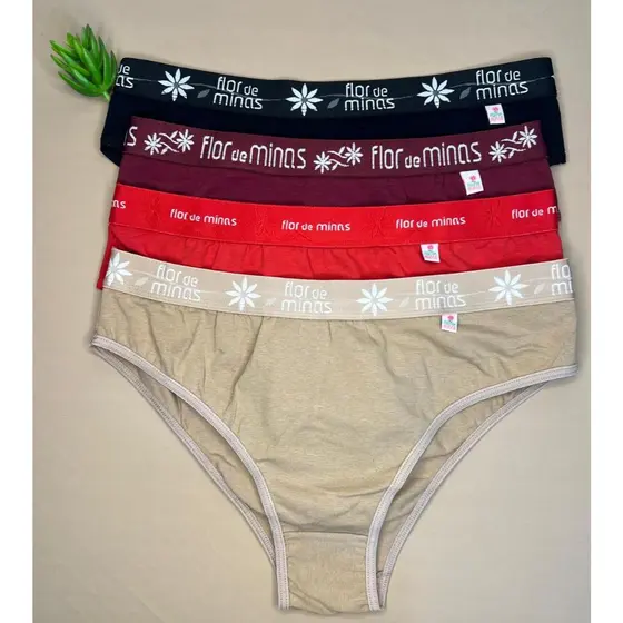 Kit 6 Peças Calcinha Tangão Feminina Cotton Elástico Exposto Lisa