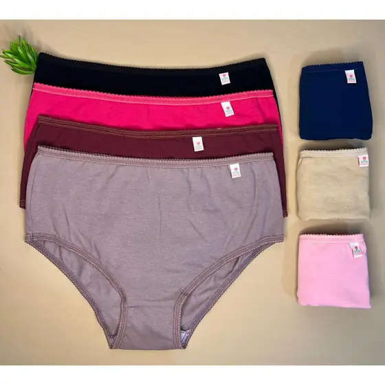 Kit 6 Peças Calcinha Calçola Feminina Plus Size Cotton Cós Alto Bico Lisa