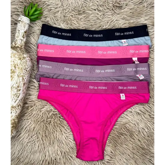 Kit 6 Peças Calcinha Tanga Feminina Conforto Poliamida Elástico Exposto Lateral Slim Cores Lisas