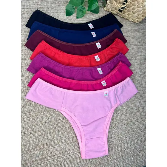 Kit 6 Peças Calcinha Cotton Sem Elástico na Lateral de Pala Adulto Cores Lisas