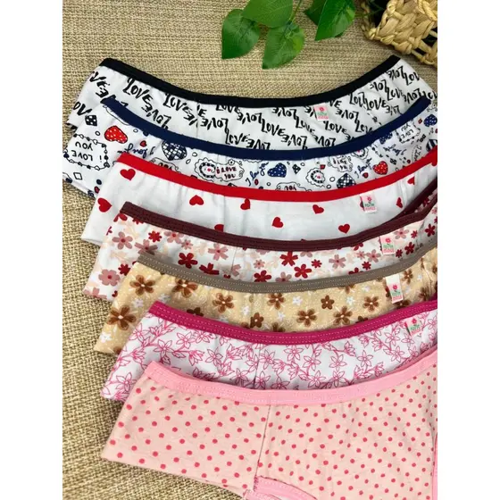Kit 6 Peças Calcinha Cotton Sem Elástico na Lateral de Pala Adulto estampadas sortidas