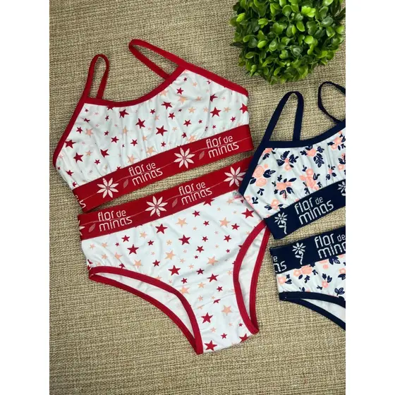 Kit 6 Peças Menina Moça Conjunto Infantil Top e Calcinha Estampadas Sortidas Cotton