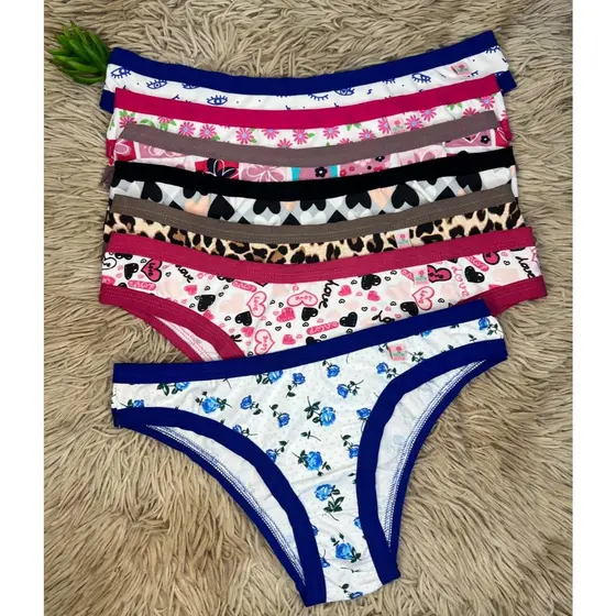 Kit 6 Peças Calcinha Poliamida Elástico Invisível aberto não marca Estampada