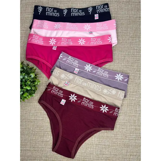 Kit 6 Peças Calcinha Infantil Feminina Cotton Elástico Exposto Cintura Lisa