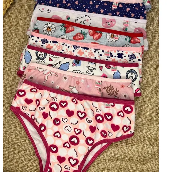 Kit 6 Peças Calcinha Infantil Feminina Cotton Estampas Sortidas