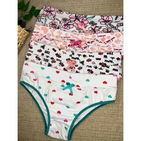 Kit 6 Peças Calcinha Calçola Feminina Plus Size Cotton Cós Alto Sem Elástico na Cintura Estampas