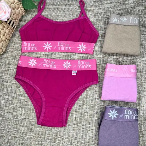 Conjunto Kit 6 ou 3 Peças Infantil Top e Calcinha Menina Moça Lisa