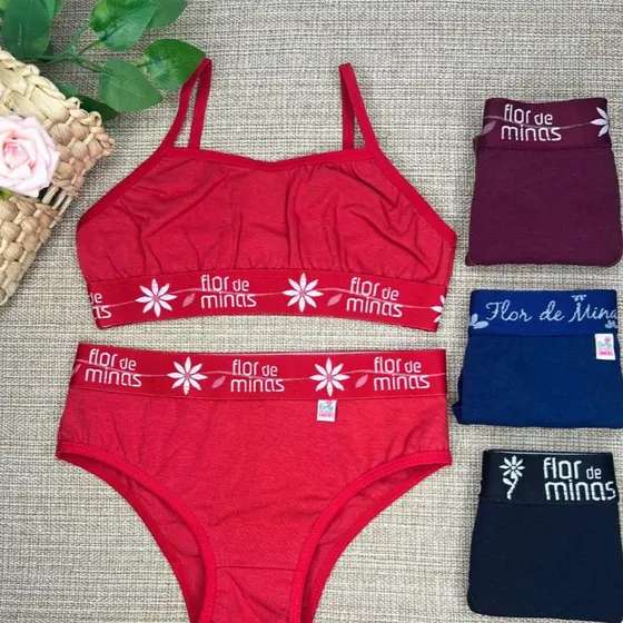 Kit 6 Conjuntos Calcinha e Top Infantil Menina Moça 100% Algodão Macio Confortável Promoção