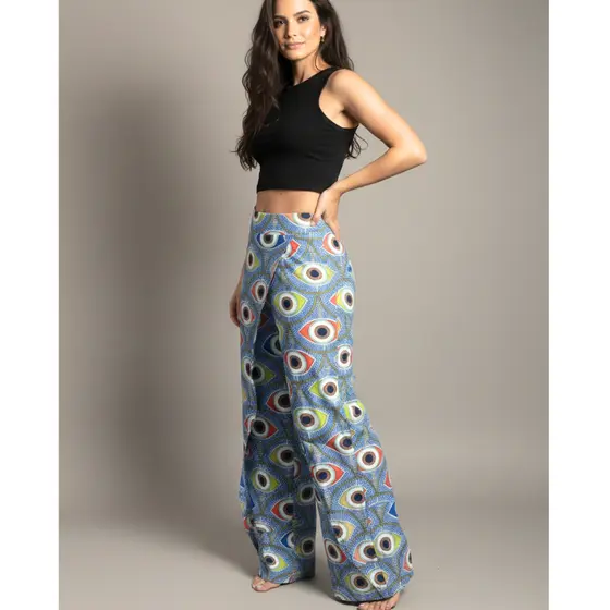 Calça Feminina Pantalona Envelope Saida De Praia Estampada Elegante Casual e Praia Geladinho